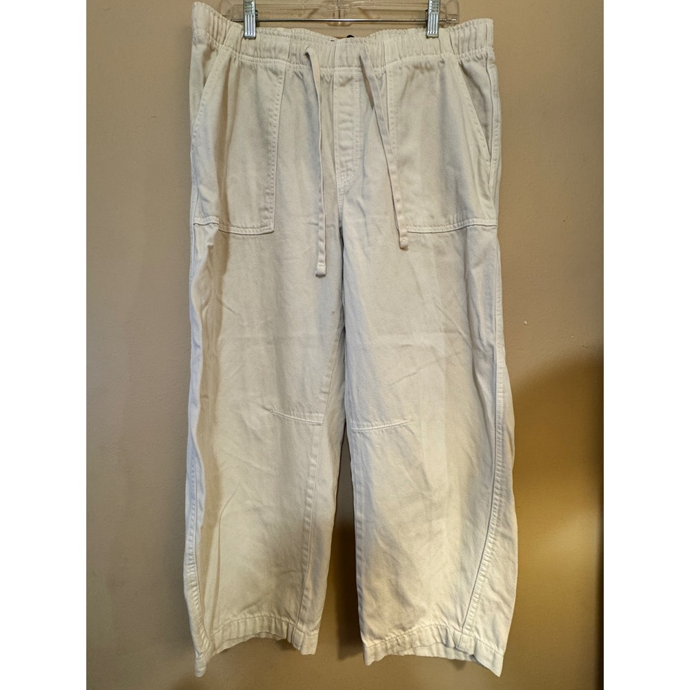 Gap Denim Pull-On Barrel Pants Cream Off White Elastic Waist Large